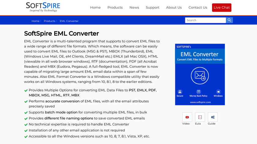 SoftSpire EML Converter Landing Page