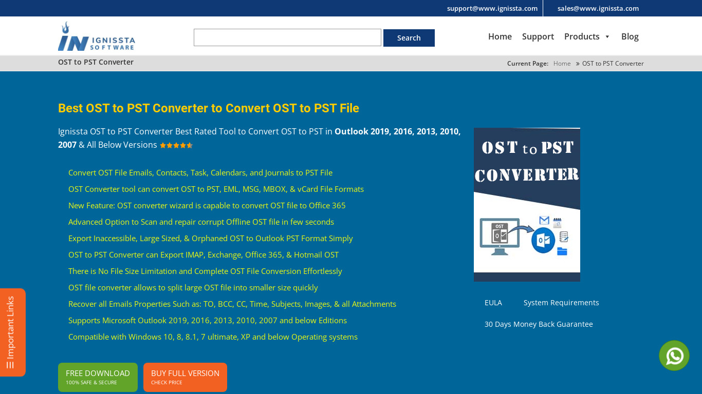 OST Convert to PST File Landing page