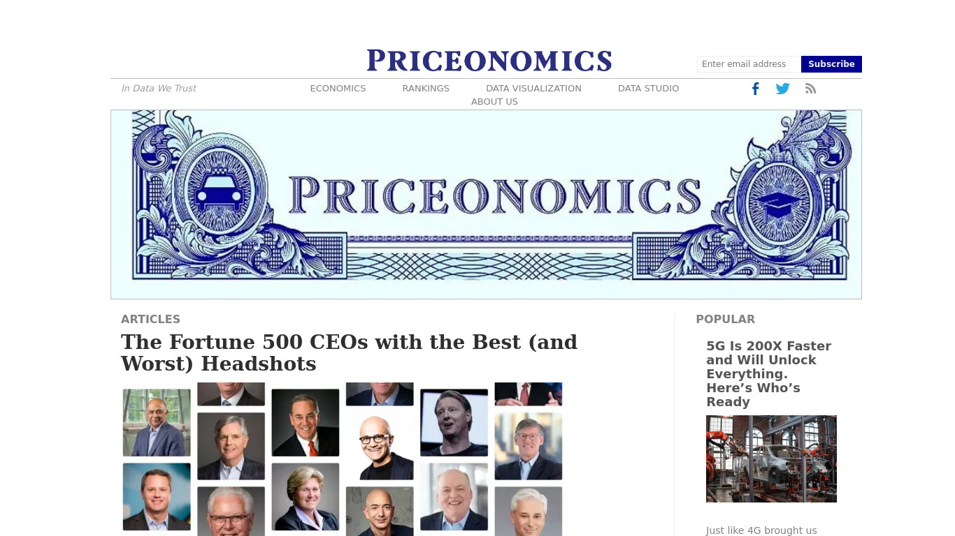 Priceonomics Tracker Landing page