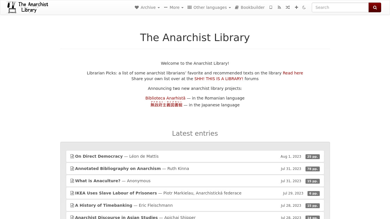 The Anarchist Library Landing page