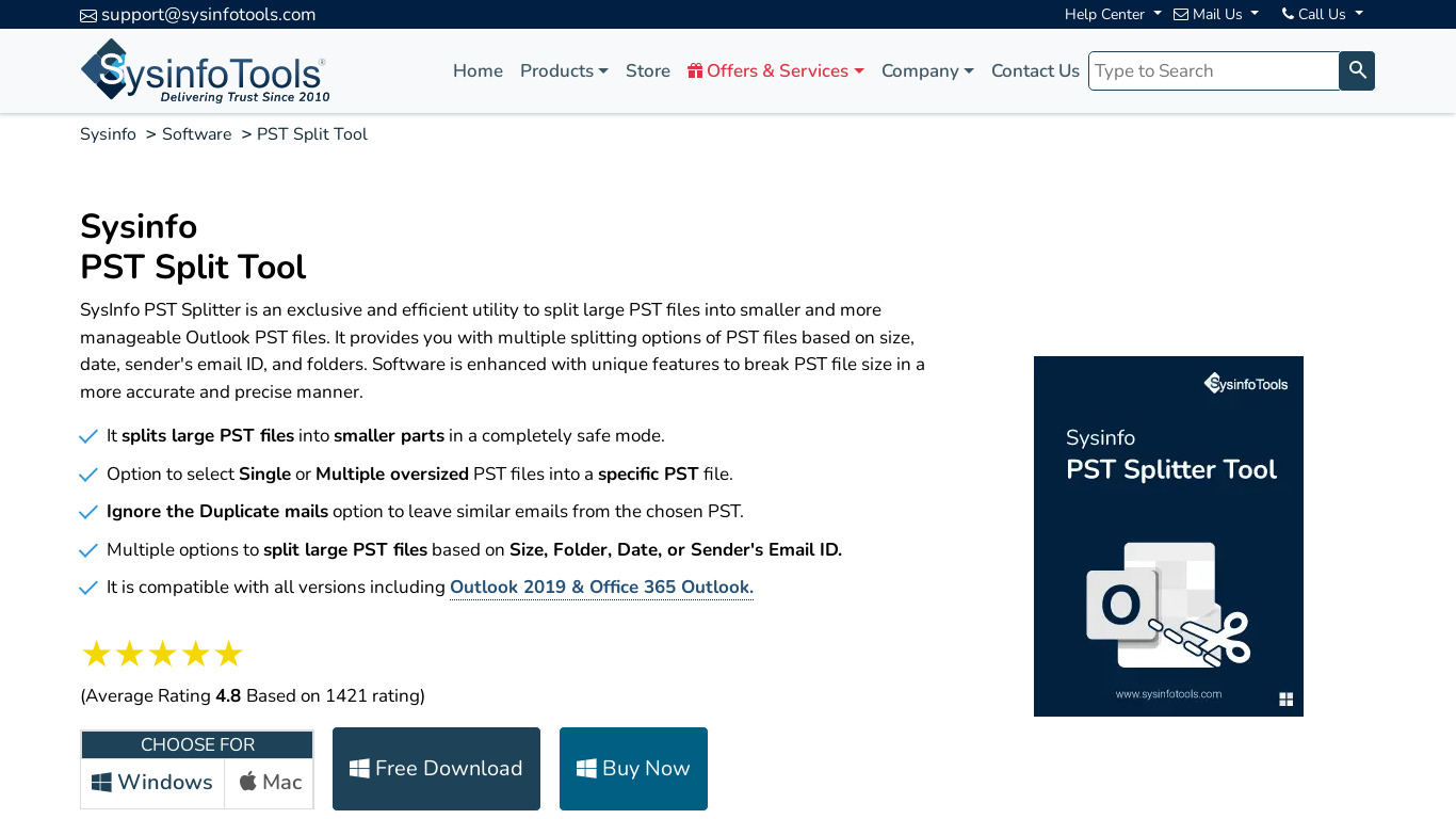 SysInfo PST Split Tool Landing page