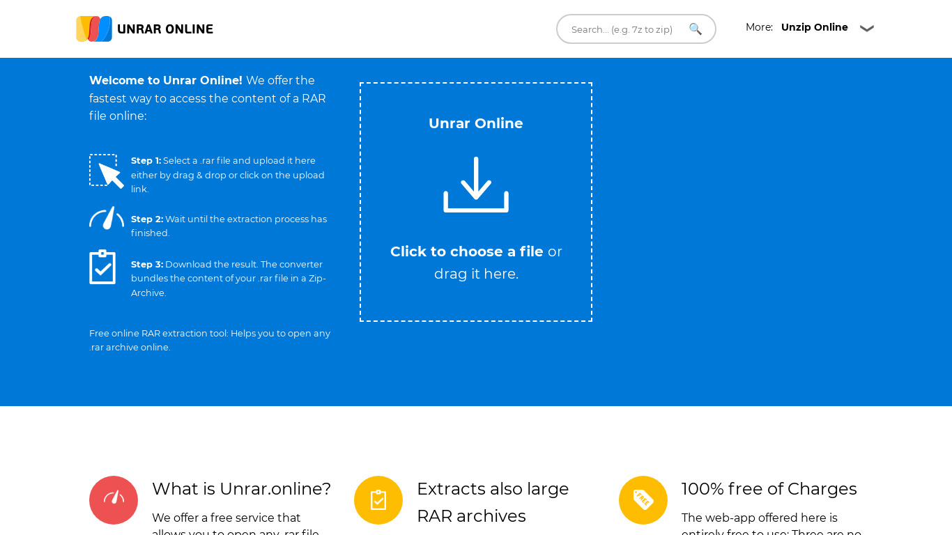 Unrar Online Landing page