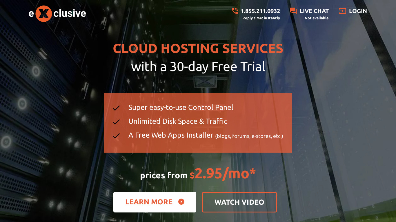 Exclusive Hosting Landing page