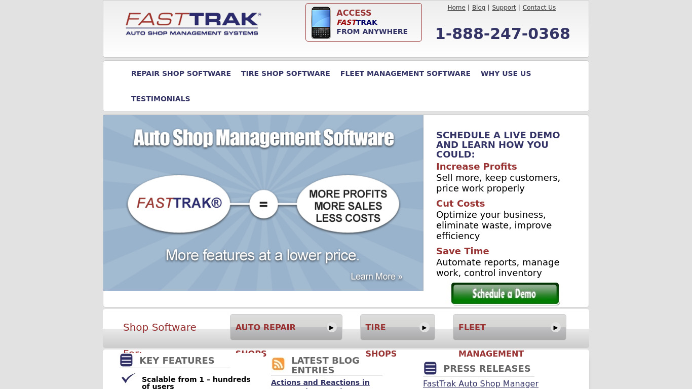 FastTrak Auto Shop Manager Landing page
