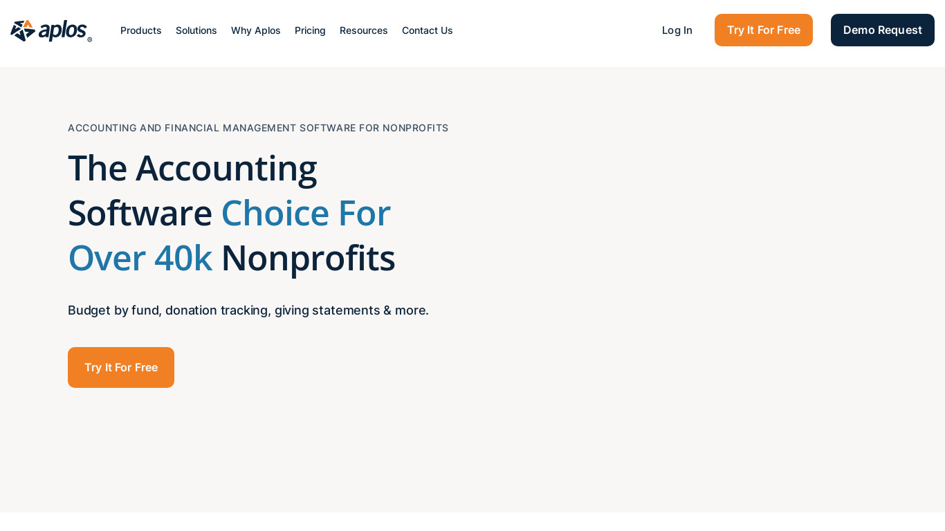 Aplos Nonprofit Accounting Landing page