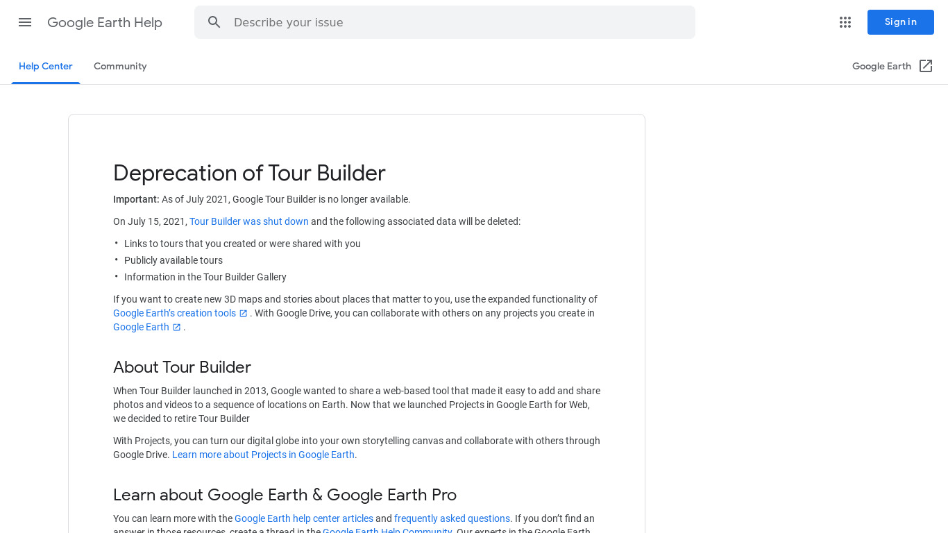Google Tour Builder Landing page