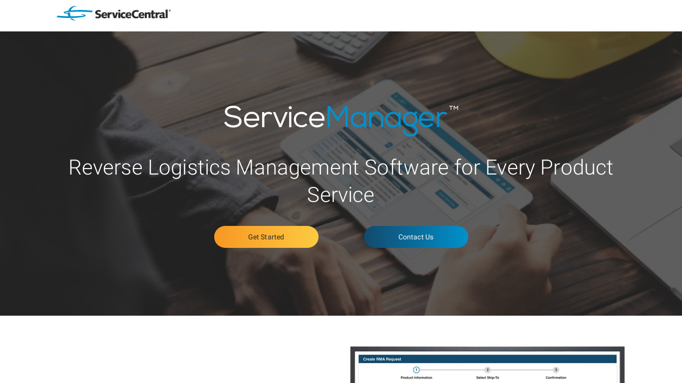 ServiceCentral Service Manager Landing page