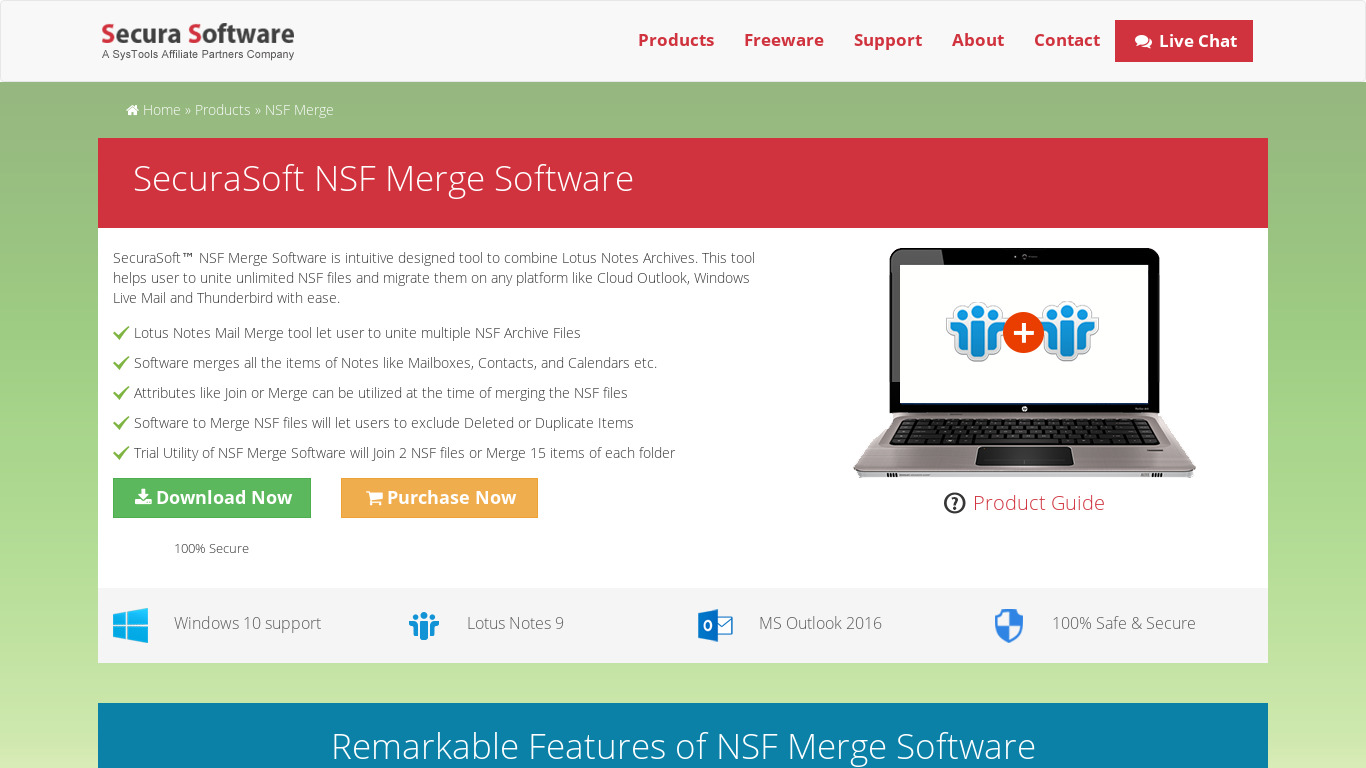 SecuraSoft NSF Merge Landing page