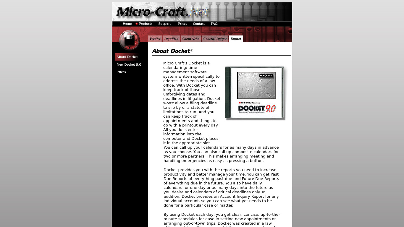 Micro Craft Docket Landing page