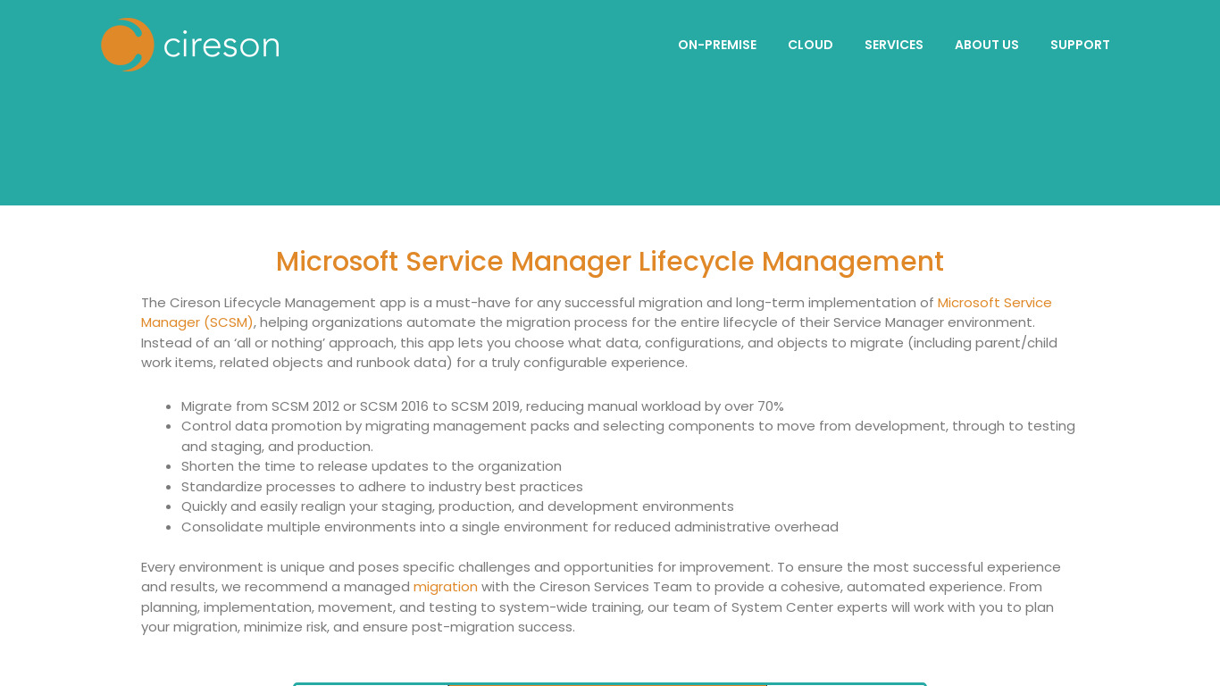 Cireson Lifecycle Management Landing page