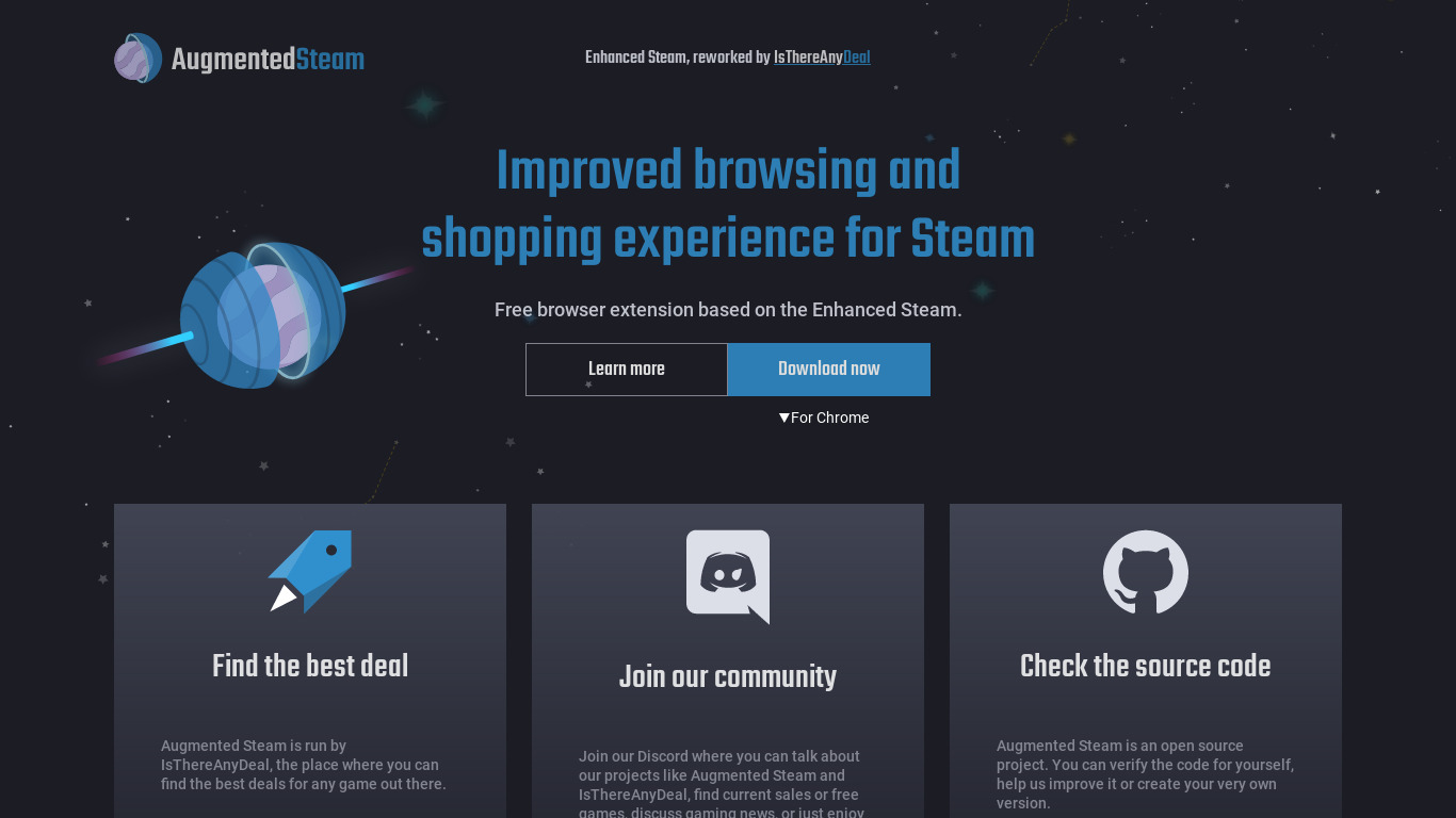 Augmented Steam Landing page