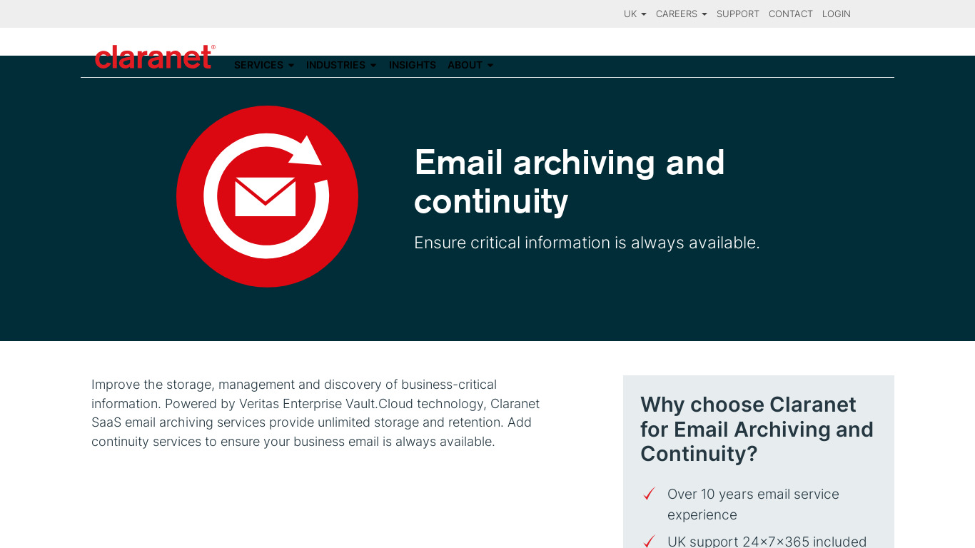Claranet Email and Collaboration Landing page