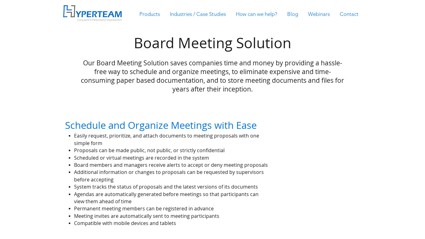 HyperTeam Board Meeting Management Landing page