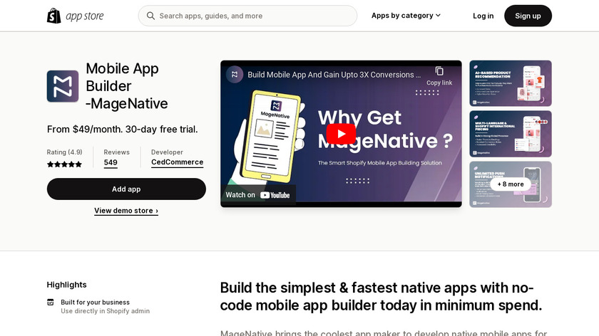 Shopify Mobile App Builder Landing Page