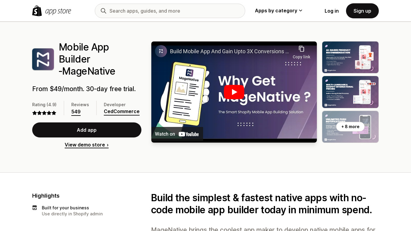 Shopify Mobile App Builder Landing page