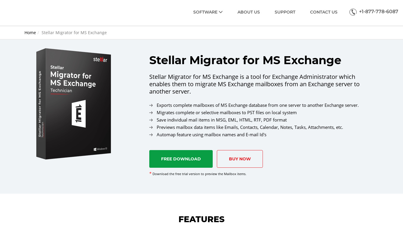 Stellar Migrator for MS Exchange Landing page
