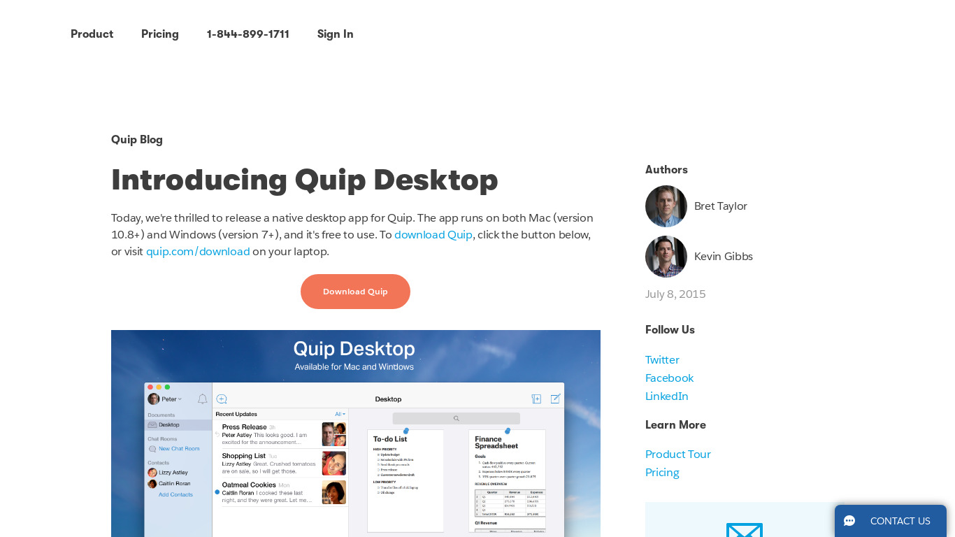 Quip for Mac & Windows Landing page