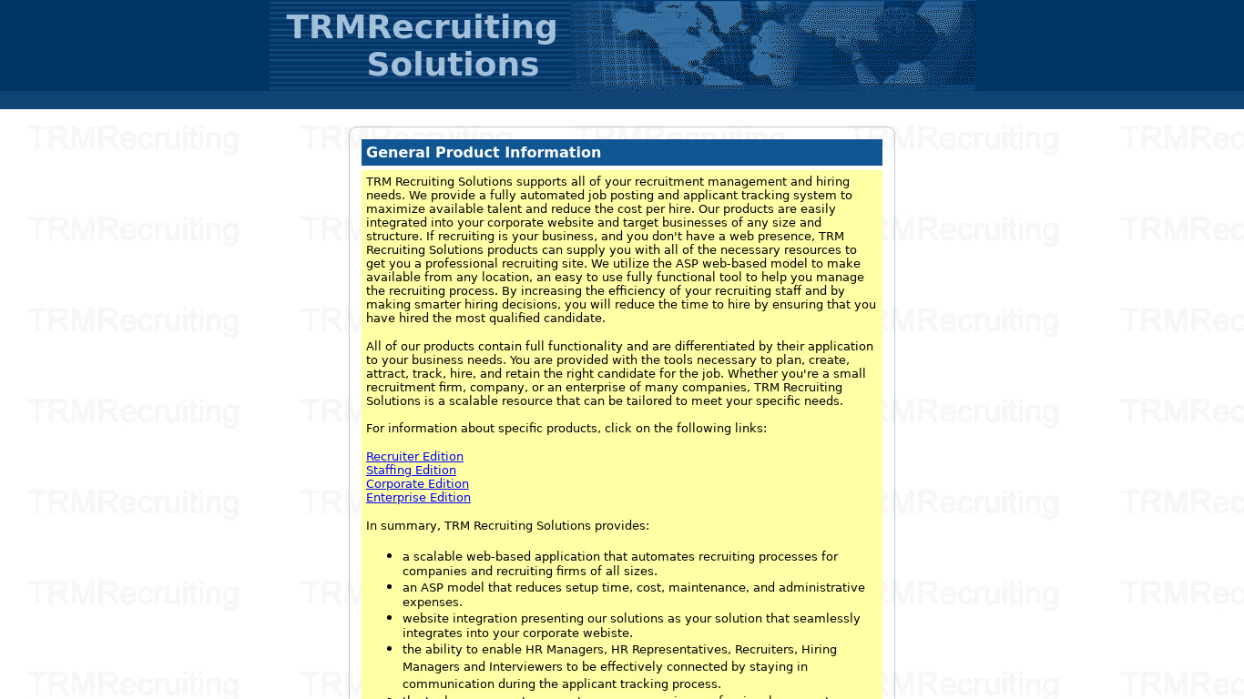 TRM Recruiting Landing page