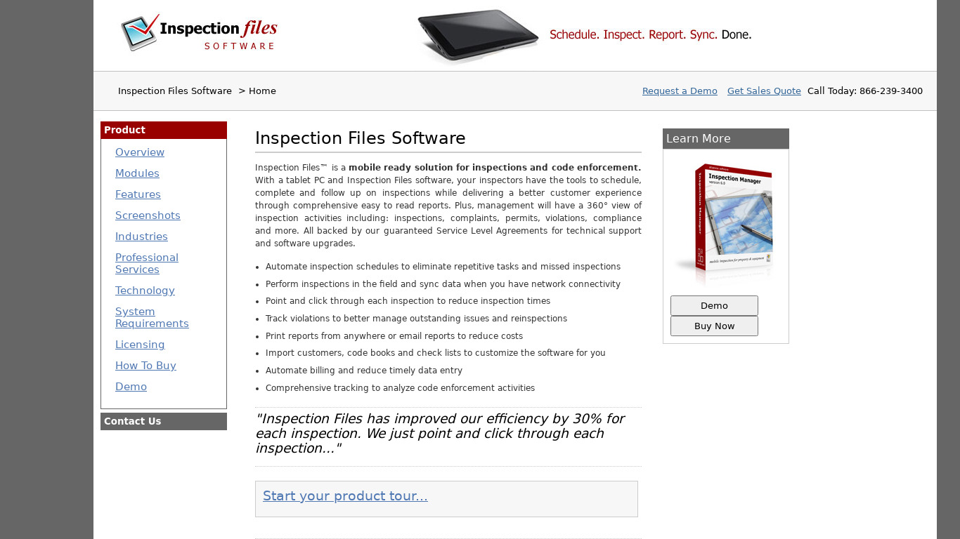Inspection Files Landing page