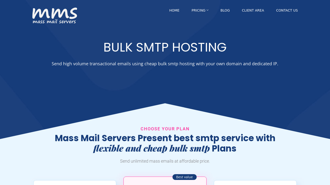 MassMailServers BULK SMTP Landing page