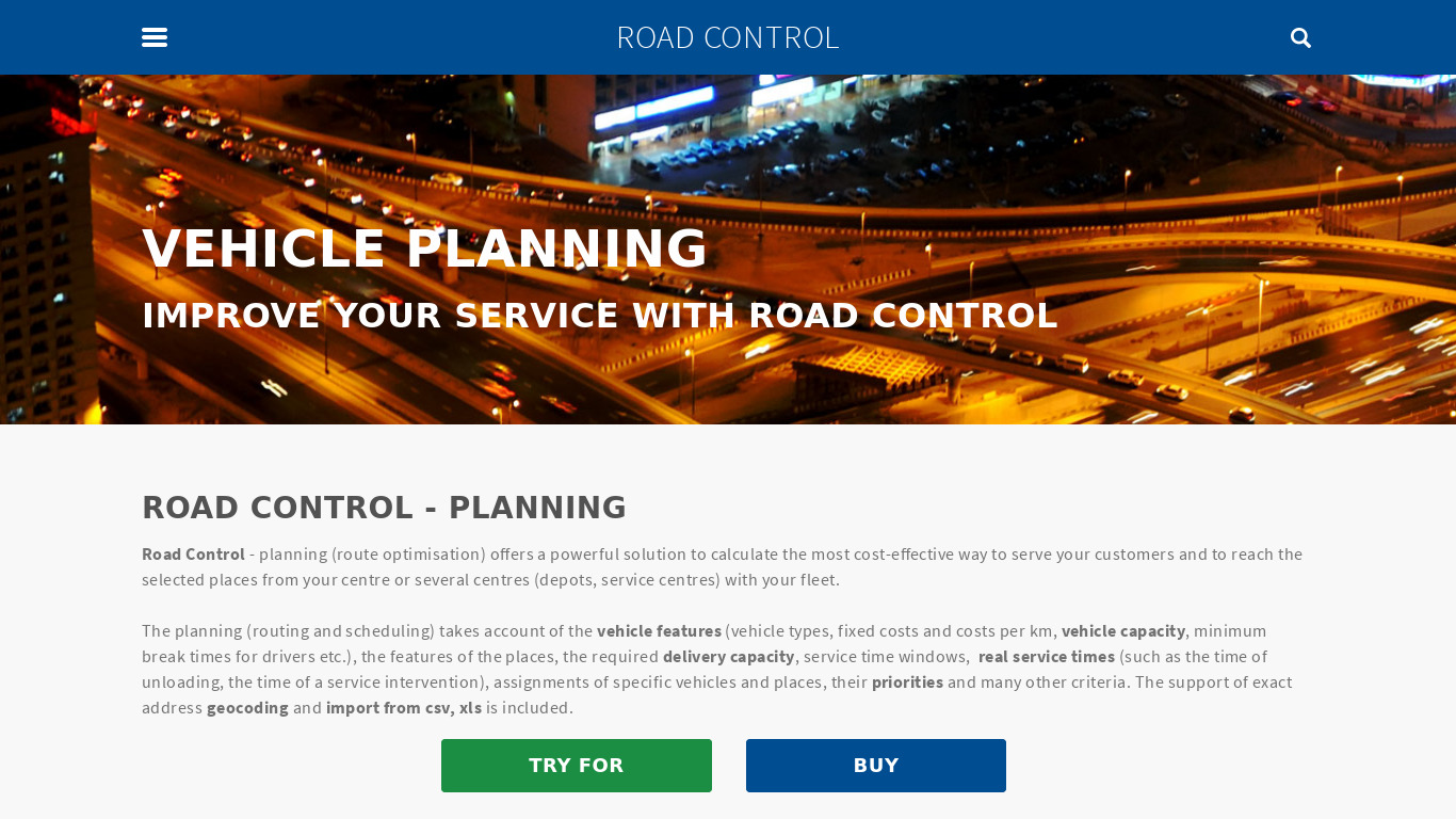 Road Control Landing page