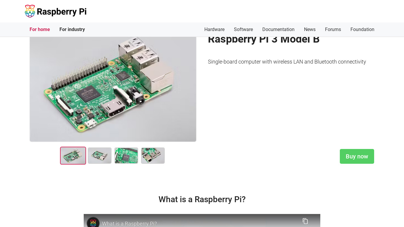 Raspberry Pi 3 Model B Landing page