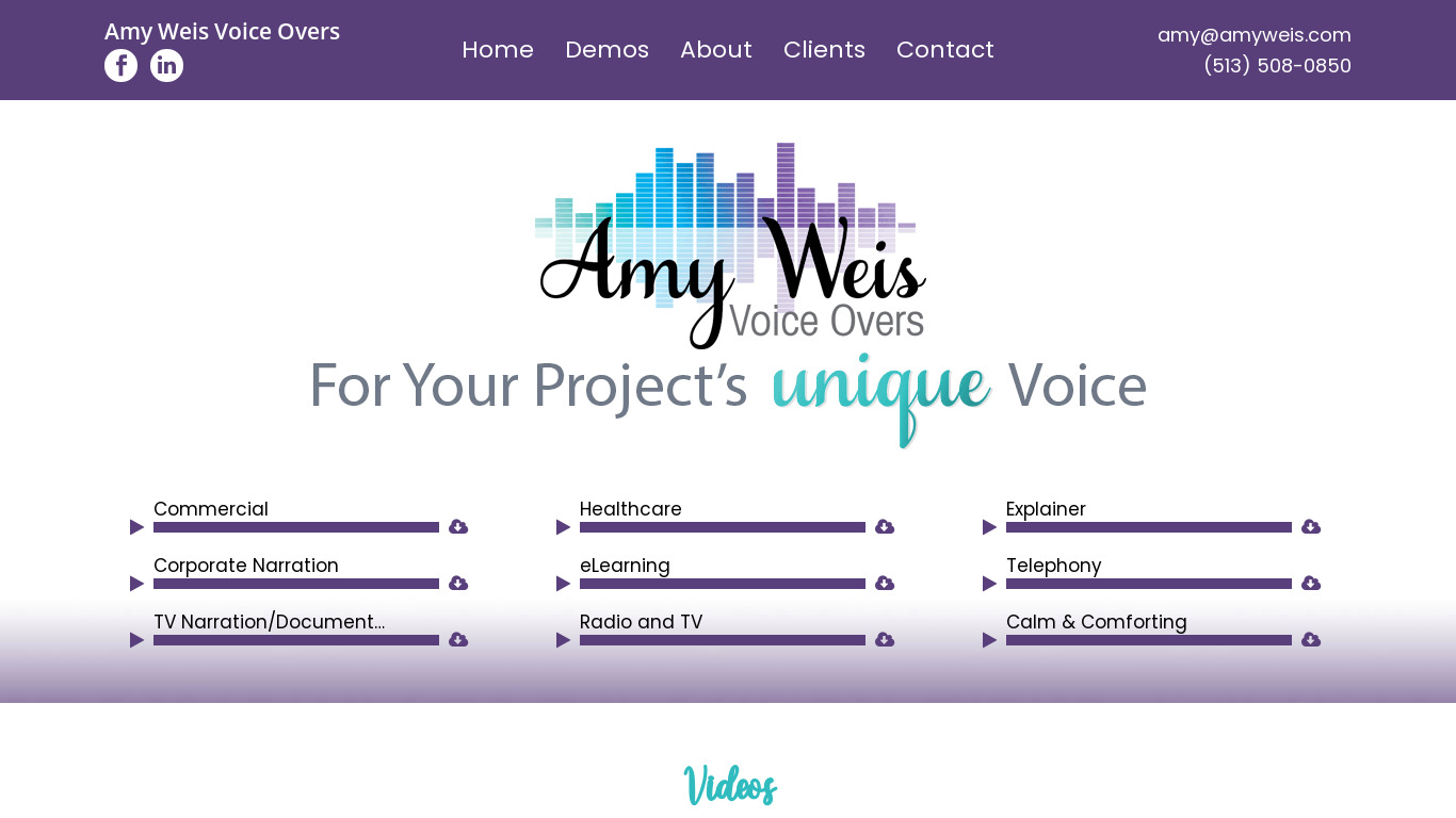 Amy Weis Voice Overs Landing page