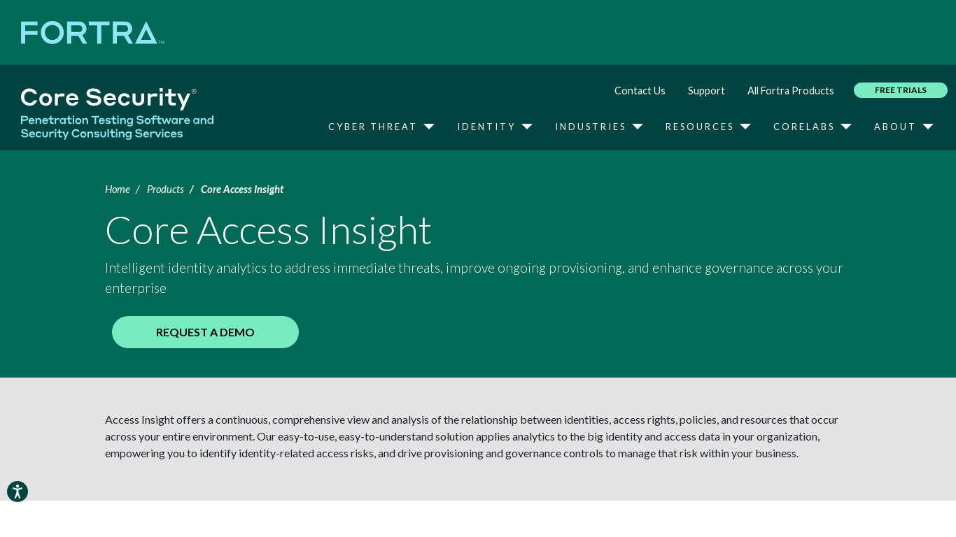 Core Access Insight Landing page