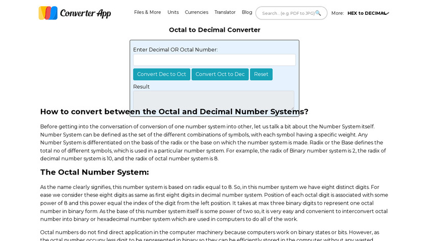 Octal 2 Decimal Landing Page