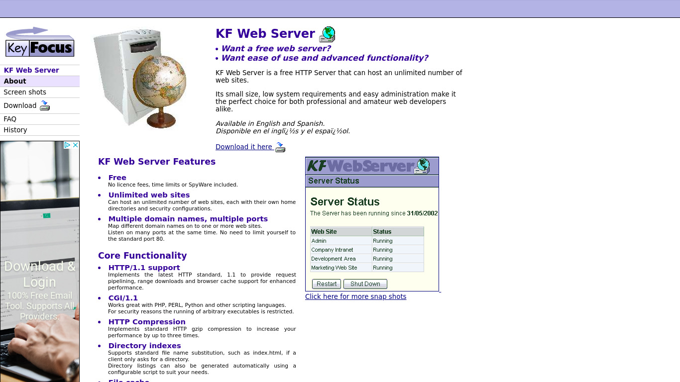 KeyFocus Web Server Landing page