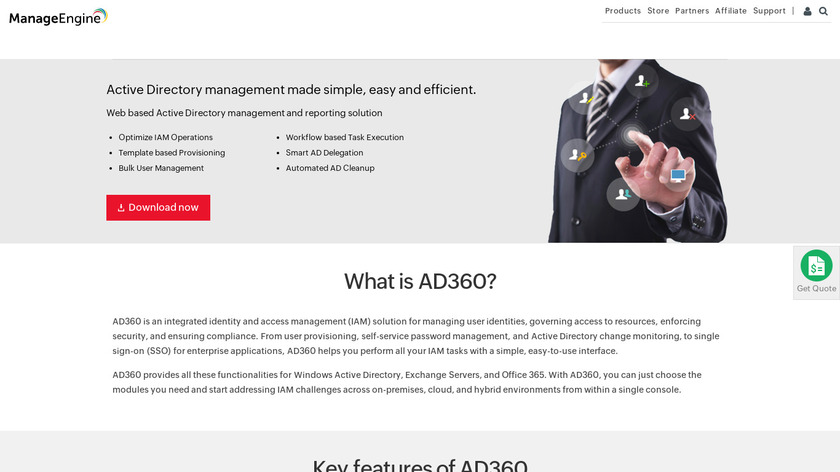 ManageEngine AD360 Landing Page