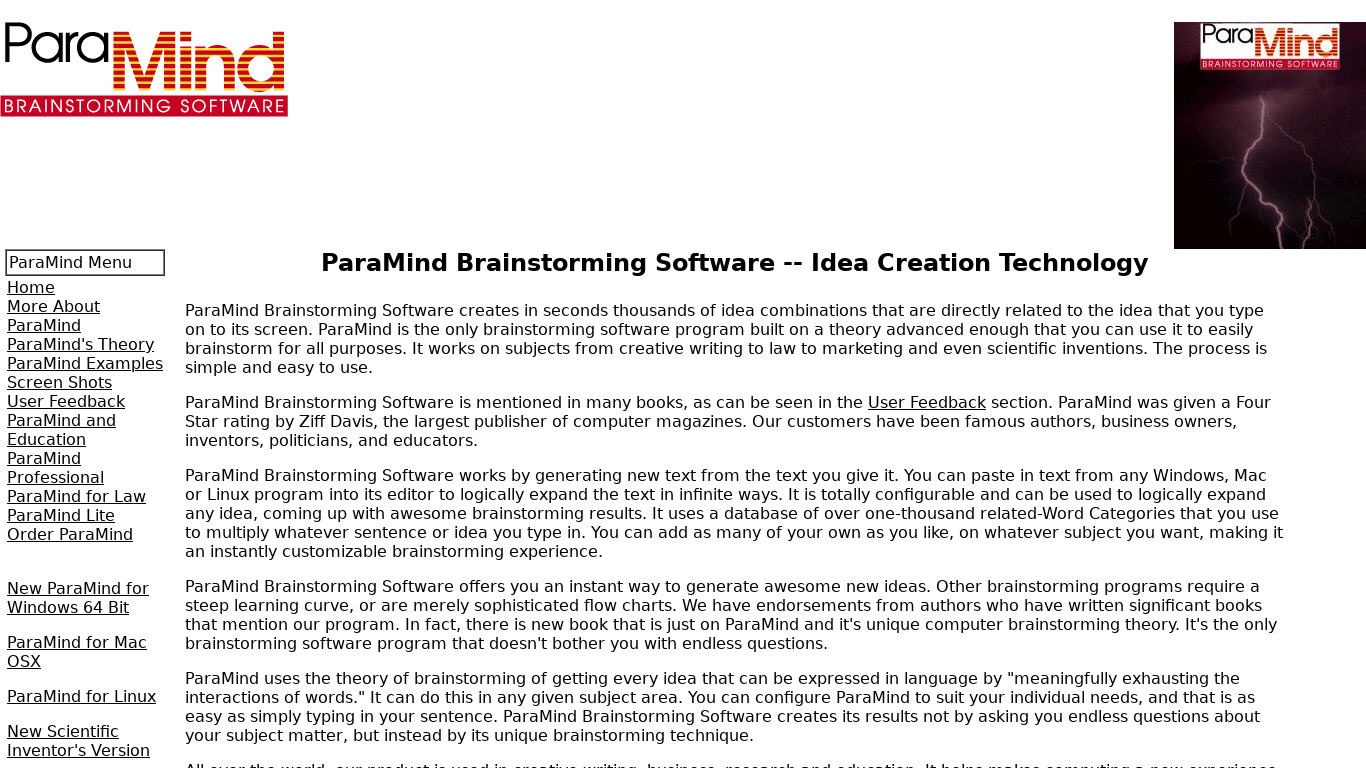 ParaMind Brainstorming Software Landing page
