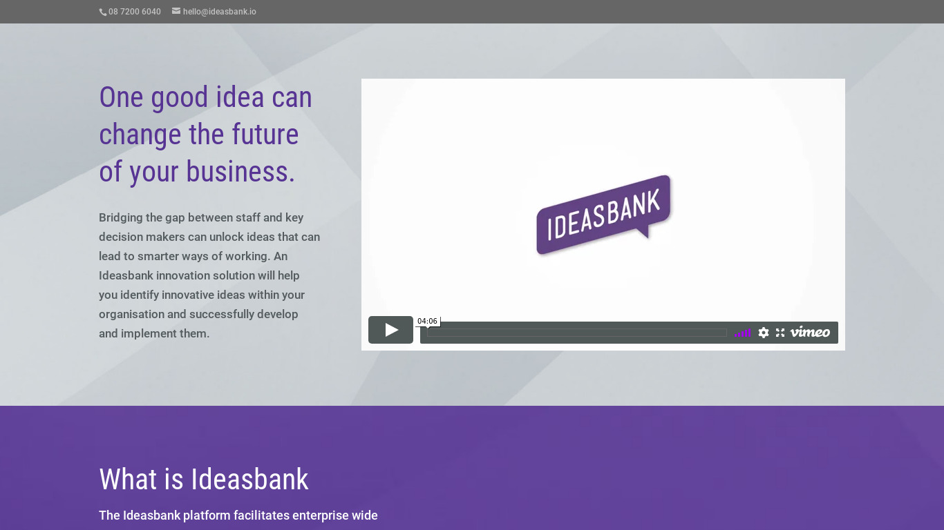 Ideasbank Landing page