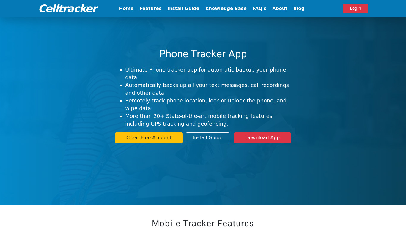 CellTracker - Free Mobile Tracker Landing page