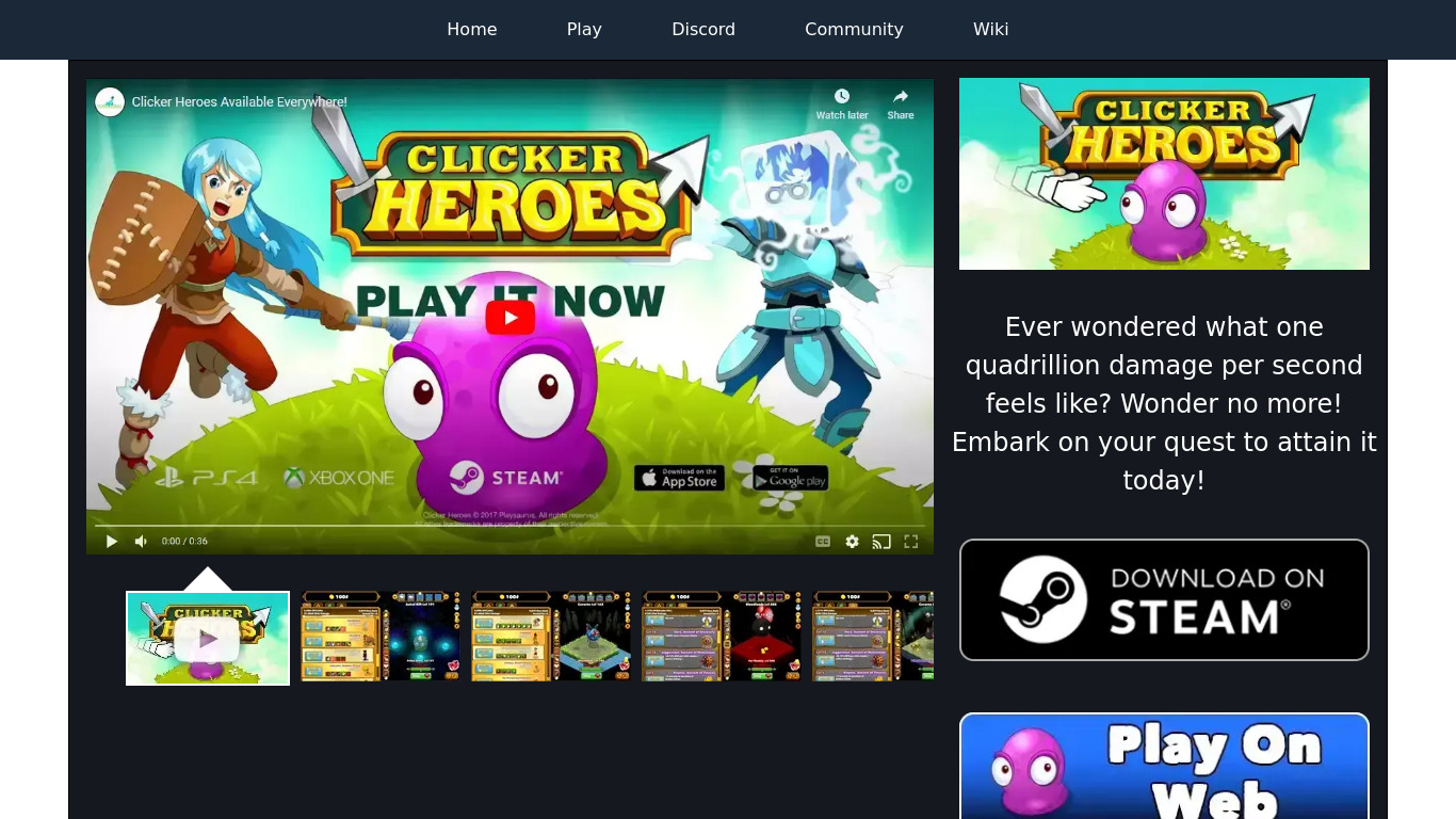 Clicker Heroes Landing page