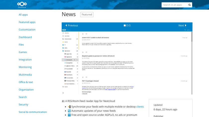 Nextcloud News Landing Page