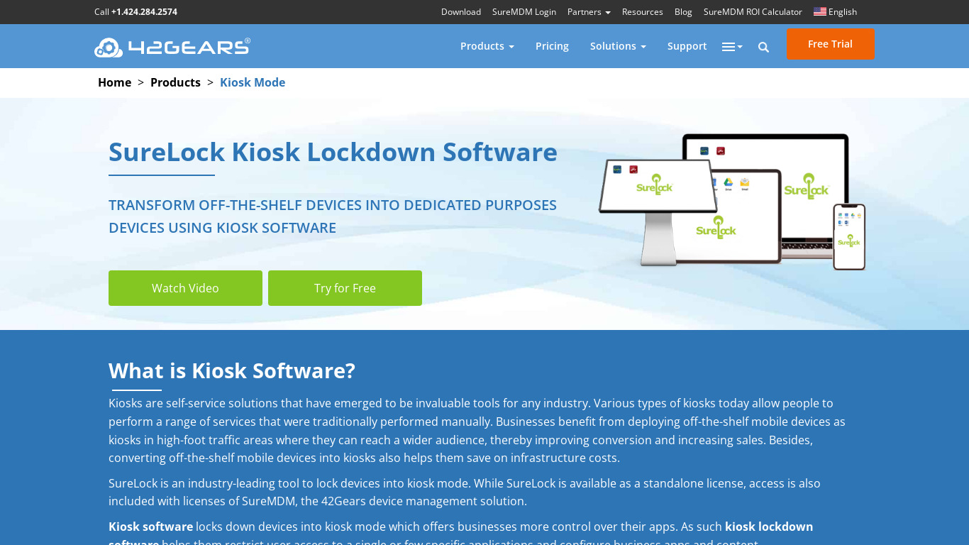 SureLock Kiosk Lockdown Landing page