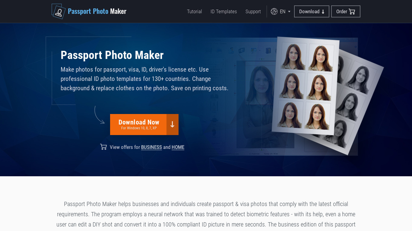 Passport Photo Maker Landing page