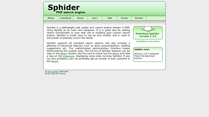 Sphider Landing Page
