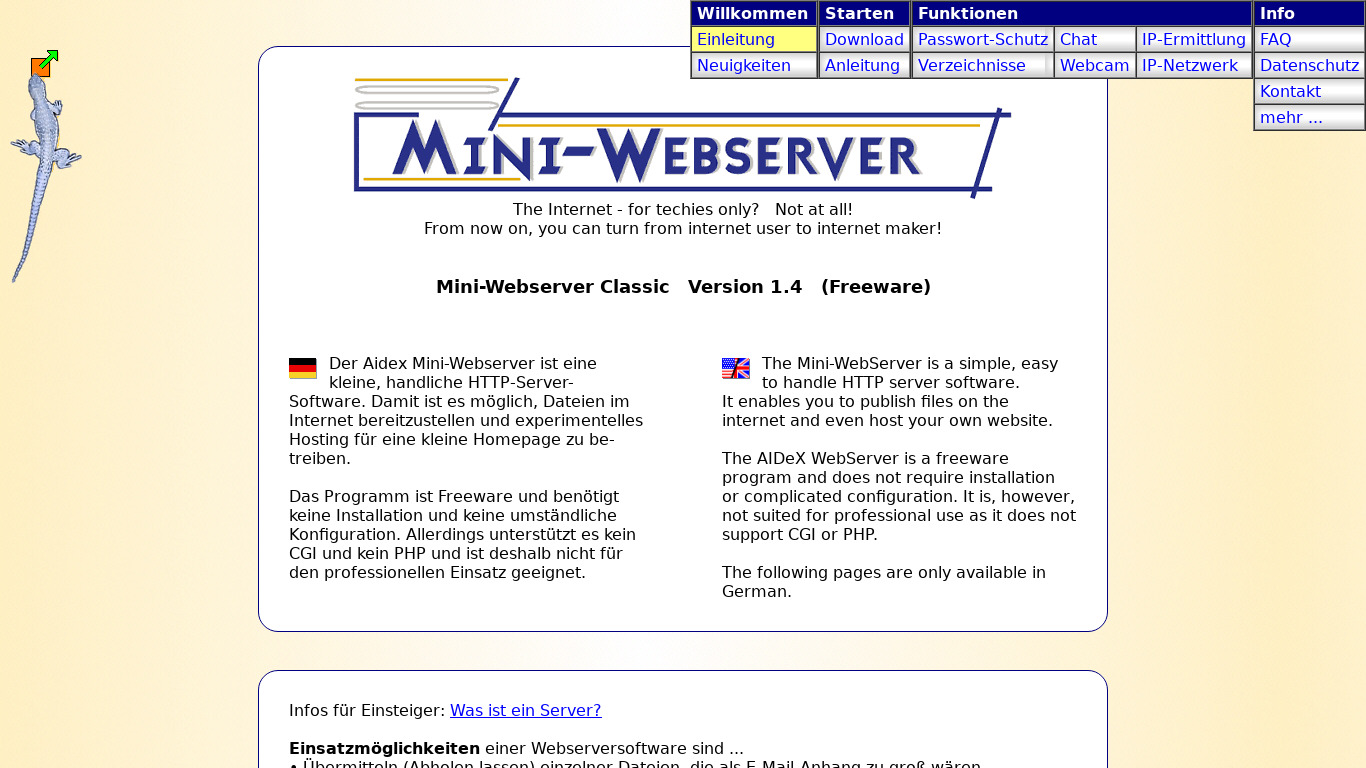 AIDeX Webserver Landing page