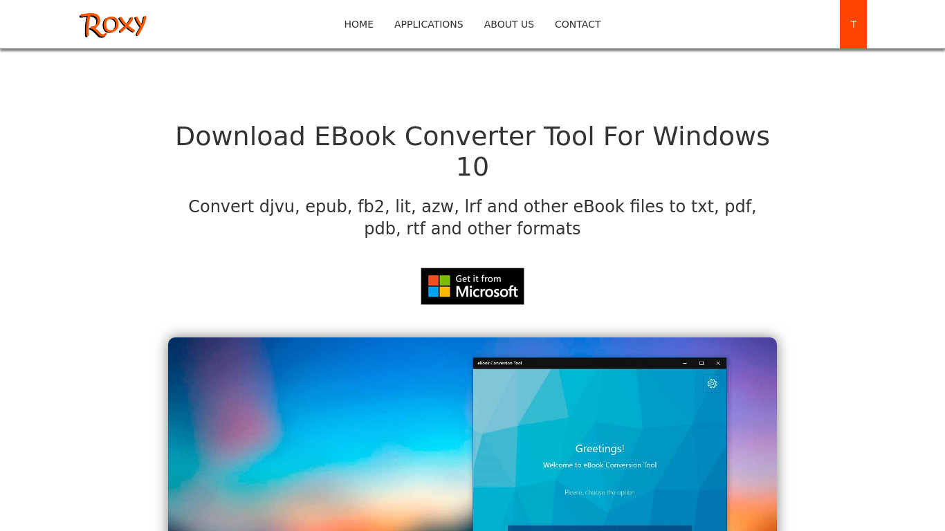 RoxyApps eBook Conversion Tool Landing page