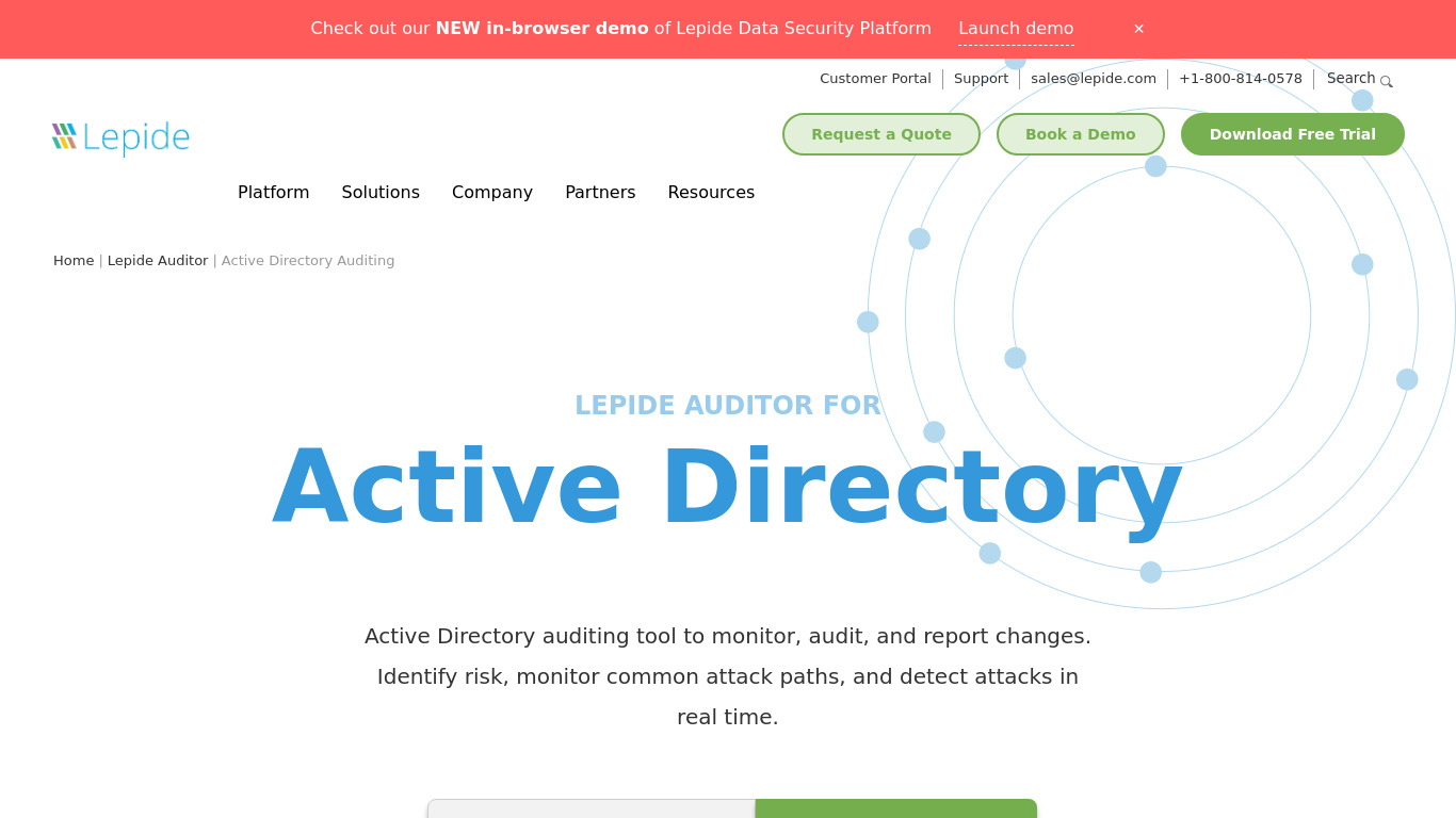 LepideAuditor for Active Directory Landing page