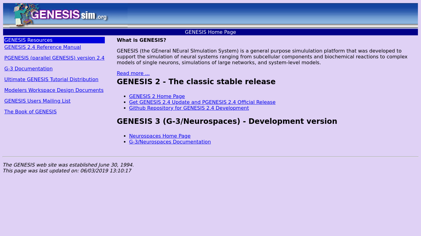 GENESIS Neural Simulator Landing page