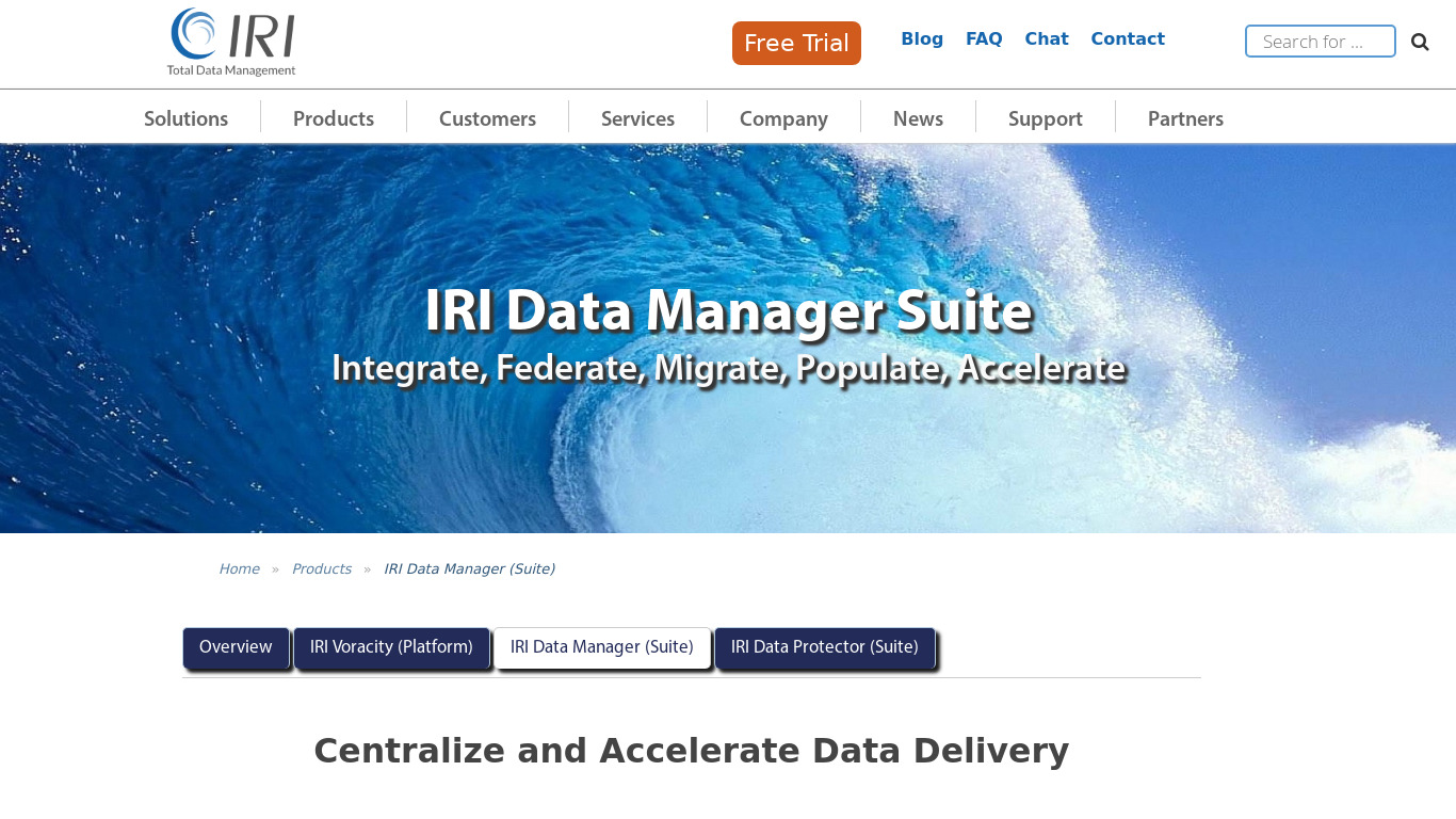 IRI Data Manager Landing page