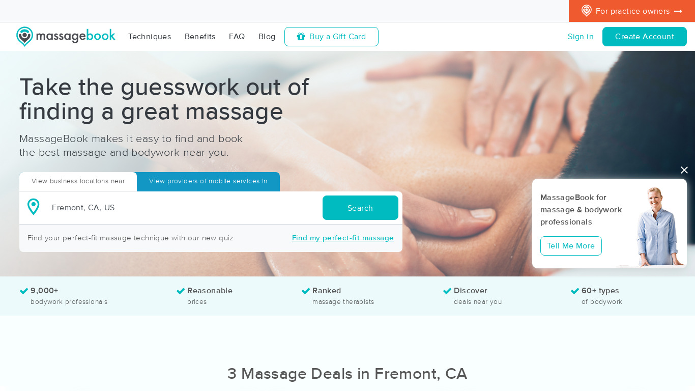 MassageBook Landing page
