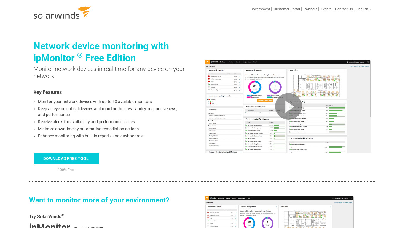 SolarWinds Network Device Monitor Landing page