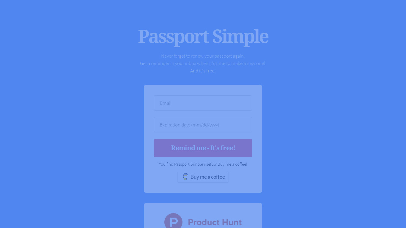 Passport Simple Landing page