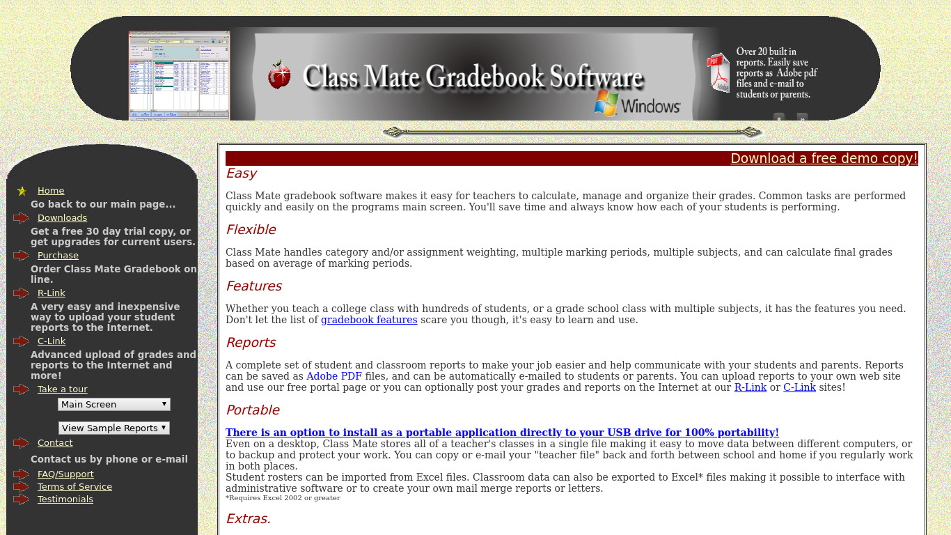 Class Mate Gradebook Landing page