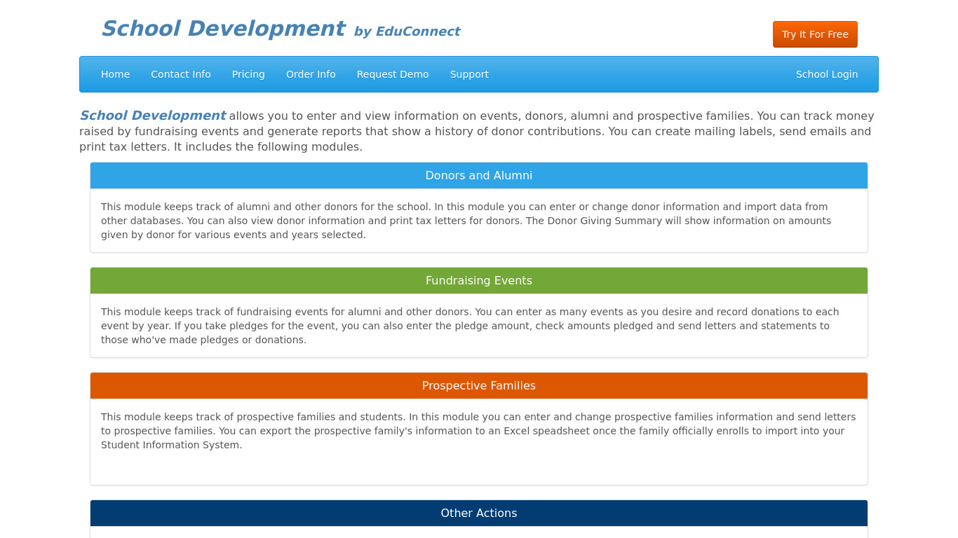 EduConnect School Development Landing page