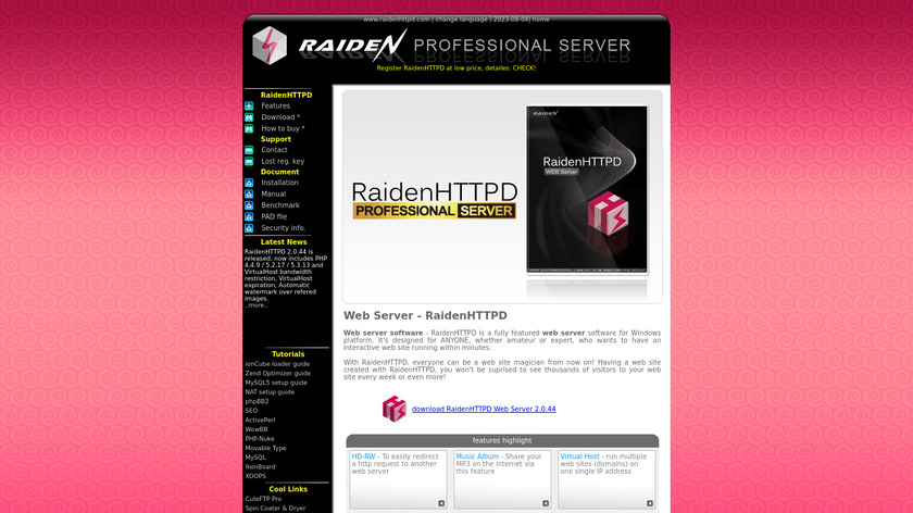 RaidenHTTPD Landing Page
